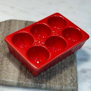 Ceramic Egg Dish “biscuit” Brand Red 1/2 dozen eggs